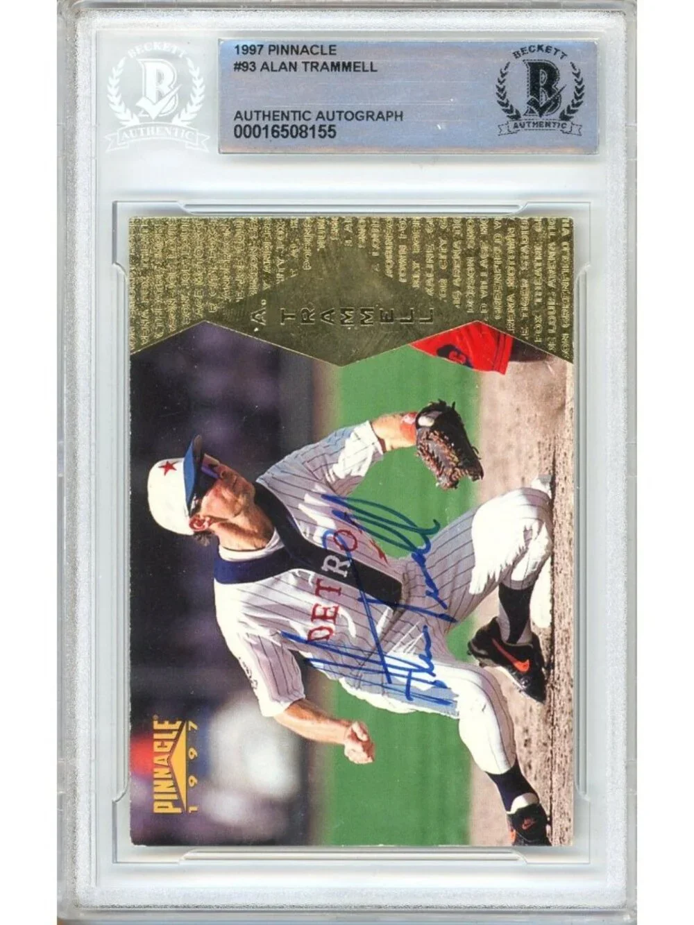 Alan Trammell Signed 1997 Pinnacle #93 Detroit Tigers Baseball Card BAS Slab